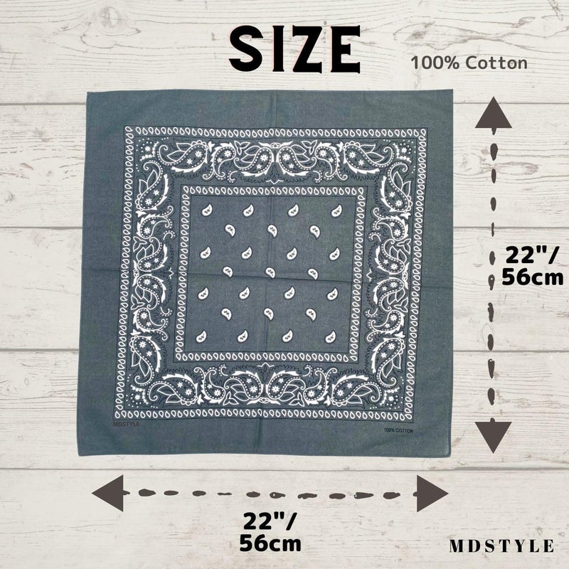 MD Style 100% Cotton Bandana for Men & Women 22" x 22" Paisley Pattern Handkerchief Headband Scarf - Image 4